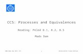 2G1516/2G1521 Formal Methods2004 Mads Dam IMIT, KTH 1 CCS: Processes and Equivalences Mads Dam Reading: Peled 8.1, 8.2, 8.5.