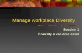 Manage workplace Diversity Session 1 Diversity a valuable asset.