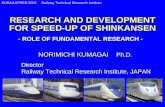 RESEARCH AND DEVELOPMENT FOR SPEED-UP OF SHINKANSEN NORIMICHI KUMAGAI Ph.D. Director Railway Technical Research Institute, JAPAN EURAILSPEED 2005 Railway.