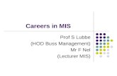 Careers in MIS Prof S Lubbe (HOD Buss Management) Mr F Nel (Lecturer MIS)