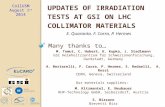 UPDATES OF IRRADIATION TESTS AT GSI ON LHC COLLIMATOR MATERIALS E. Quaranta, F. Carra, P. Hermes CollUSM August 1 st 2014 BE BEAM DEPARTMENT Many thanks.
