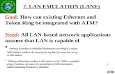 7. LAN EMULATION (LANE) Goal: How can existing Ethernet and Token Ring be integrated with ATM? Need: All LAN-based network applications assume that LAN.