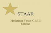 STAAR Helping Your Child Shine. STAAR Basics STAAR – State of Texas Assessment of Academic Readiness Test of state mandated curriculum, the Texas Essential.