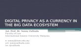 DIGITAL PRIVACY AS A CURRENCY IN THE BIG DATA ECOSYSTEM Ast. Prof. Dr. Sonny Zulhuda Faculty of Law International Islamic University Malaysia e: sonny@iium.edu.my.