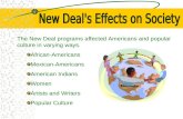The New Deal programs affected Americans and popular culture in varying ways. African-Americans Mexican-Americans American Indians Women Artists and Writers.
