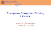 European Computer Driving Licence Module 4 – Spreadsheets Chapter 4.7 - Printing.