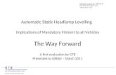 Automatic Static Headlamp Levelling Implications of Mandatory Fitment to all Vehicles The Way Forward A first evaluation by GTB Presented to GRE65 – March.