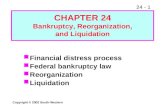 24 - 1 Copyright © 2002 South-Western Financial distress process Federal bankruptcy law Reorganization Liquidation CHAPTER 24 Bankruptcy, Reorganization,