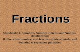 Fractions Standard 2.1: Numbers, Number Systems and Number Relationships B. Use whole numbers and fractions (halves, thirds, and fourths) to represent.