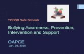 TCDSB Safe Schools Bullying Awareness, Prevention, Intervention and Support OAPCE Jan. 26, 2015.