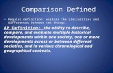 Comparison Defined Regular definition: explain the similarities and differences between two things. AP Definition: the ability to describe, compare, and.