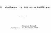 HIGH challenges in LOW energy HADRON physics G. Vesztergombi Zimanyi School Budapest, 25 November 2008.