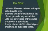 Do Now List three differences between prokaryotic and eukaryotic cells. Enumere tres diferencias entre las células procariotas y eucariotas. Liste três.