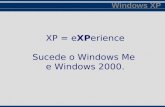 XP = eXPerience Sucede o Windows Me e Windows 2000. Windows XP.