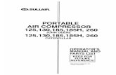 SULLAIR 185 CFM COMPRESSOR OPERATION & MAINTENANCE & PARTS LIST