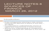 Lecture Notes 8 on Sources of Finance