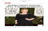 Golden Globe Awards 2013 Full List of Winners