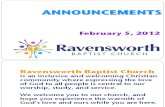 Ravensworth Baptist Church Announcements 2/5/12