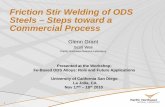 Friction Stir Welding of ODS Steels – Steps toward a Commercial ...