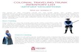 COLONIAL TRAVELING TRUNK INVENTORY LIST