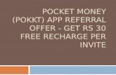 Pocket money (pokkt) app referral offer   get rs 30 free recharge per invite