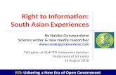 Right to Information (RTI) - South Asian Regional Experiences - by Nalaka Gunawardene