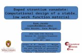 Doped strontium vanadate: Computational design of a stable, low work function material