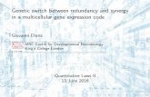 Genetic switch between redundancy and synergy in a multicellular gene expression code - Giovanni Diana