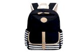 Bagerly Lightweight Stripe Canvas Laptop Bag Shoulder Daypack School Backpack Causal Handbag