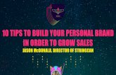 "10 tips to build your personal brand in order to grow sales" by J. McDonald