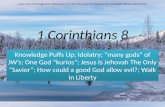 1 Corinthians 8, Arrogant; Idolatry; “many gods” of JW’s; One God “kurios”; Jesus Is Jehovah The Only “Savior”; How could God allow evil?; Walk In Liberty