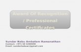 Award of Recognition and Professional Certificates