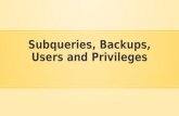 Subqueries, Backups, Users and Privileges