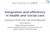 Integration and efficiency in health and social care