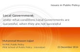 Local Government; under what conditions Local Governments are successful, when they are not successful.