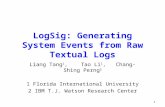 LogSig: Generating System Events from Raw Textual Logs Liang Tang 1, Tao Li 1, Chang-Shing Perng 2 1 Florida International University 2 IBM T.J. Watson.