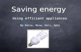 Saving energy Using efficient appliances By Katie, Nina, Deli, Aphi.