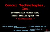 Concur Technologies, Inc. (competitive discussion) Sales Offsite April ’99 * Confidential * 5/3/99 Updated News: - They landed T&E for DaimlerChrysler.