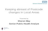 Keeping abreast of Postcode changes in Local Areas Presented by Sharon May Senior Public Health Analyst.