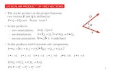 1 The scalar product or dot product between two vectors P and Q is defined as Scalar products: -are commutative, -are distributive, -are not associative,