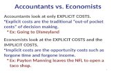 Accountants vs. Economists Accountants look at only EXPLICIT COSTS. Explicit costs are the traditional “out-of pocket costs” of decision making. Ex: Going.