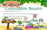 Nouns you can count NEXT you can use a / an in front of countable nouns Nouns that have a plural form.