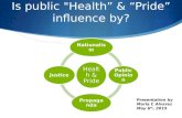Is public "Health” & “Pride” influence by? Health & Pride Nationalism Public Opinion PropagandaJustice Presentation by Maria C Alvarez May 6 th, 2015.