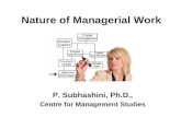 Nature of Managerial Work P. Subhashini, Ph.D., Centre for Management Studies.