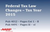 TAX-AIDE Federal Tax Law Changes – Tax Year 2015 Pub 4012 – Pages Ext 1 – 8 Pub 4491 – Pages iii – vi.