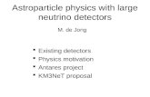 Astroparticle physics with large neutrino detectors  Existing detectors  Physics motivation  Antares project  KM3NeT proposal M. de Jong.