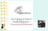Pygmalion Act II & Act III (Part I): Eliza’s Education – Purposes and Manners.