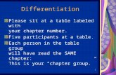 Differentiation Please sit at a table labeled with your chapter number. Five participants at a table. Each person in the table group will have read the.