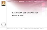 BANKSETA SDF BREAKFAST MARCH 2005. 1. Opening and welcome – Daphne Hamilton 2. NSDS – Sandra Dunn 3. General Update – Daphne Hamilton 4. Closure – Melanie.