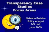 Transparency Case Studies Focus Areas Natasha Bodden Policy Analyst FOI Unit June 2009.
